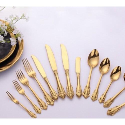 13 pieces of Nordic palace hollow carved tableware Western tableware, high-grade 304 stainless steel retro hollow relief