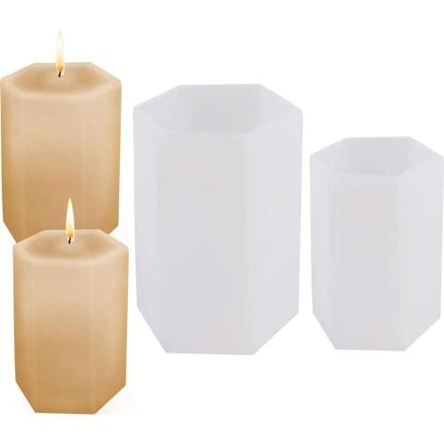 2PCS Hexagonal Cylinder Candle Mold DIY Geometrical Scented Candle Casting Silicone Mold Foe Home Decoration