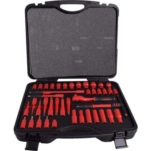 42pcs Insulated 1000V High Voltage Resistant 3/8 Ratchet Wrench Hex Bit Screw Socket T-Handle Spanner Set Electrician Toolbox