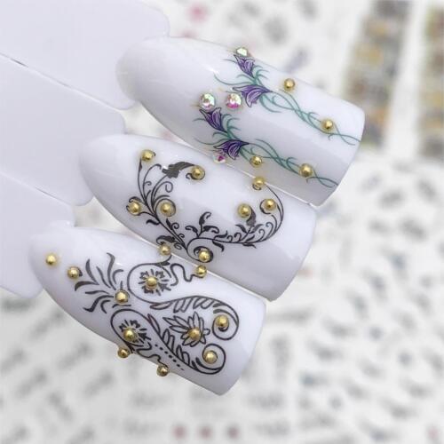 YZWLE 50 Sheets Glitter Bling Nail Stickers Nail Art Flower Water Transfer Decals Beauty Foil Wraps Manicure Decor Accessories