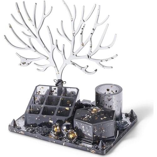 6 Pack Epoxy Silicone Resin Mold For Deer Makeup Jewelry Display Tray 9-Slot Lipstick Organizer Pen Holder Hexagon Storage Box