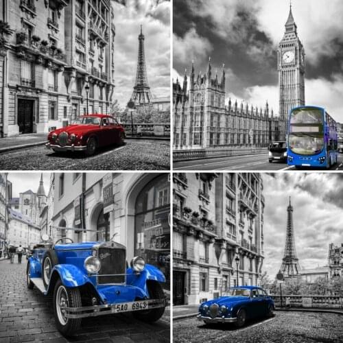 AZQSD Diamond Painting Car Street 5D Diy Full Drill Diamond Embroidery Landscape Tower Sale Picture Of Rhinestones Decor Gift