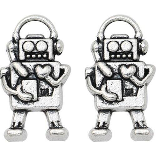Antique Silver Plated Robot Charms Pendants for Jewelry Making DIY Accessories Handmade 17x9mm 20pcs/lot