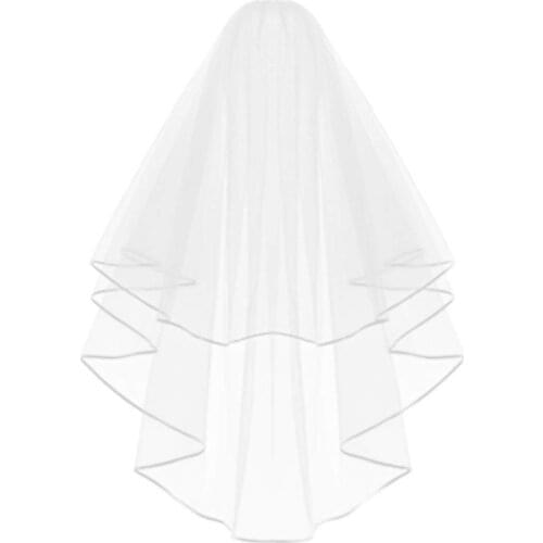 White Double Ribbon Edge Center Cascade Bridal Wedding Veil with Comb