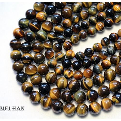 Meihan 6mm 8mm 10mm 12mm natural blue yellow tiger eye smooth round stone beads for jewelry making