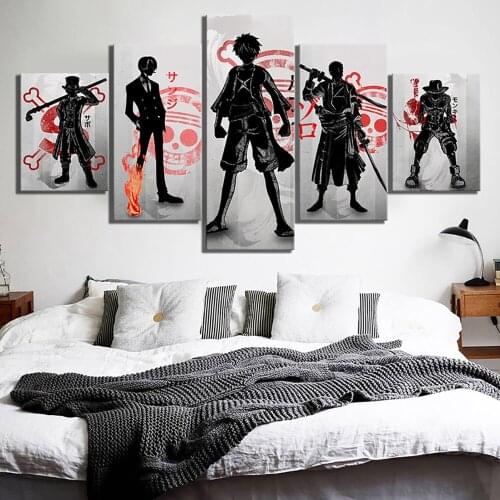 Japen Black Anime Figure Skeleton Frame 5 Pcs Home Wall Decor Art Canvas Print Painting Decoration Accessories for Living Room