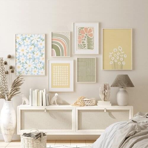 Floral Geometric Lines Abstract Retro Pastoral Style Art Canvas Painting Nordic And Print Wall Pictures For Living Room Decor