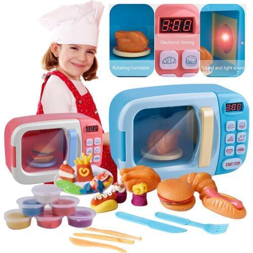 Childrens Puzzle Color Mud Play House Toy Sound And Light Timing Simulation Small Appliances Kitchen Microwave Oven Tableware