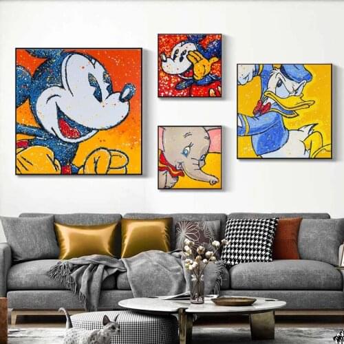 Disney Anime Mickey Mouse Donald Duck Canvas Painting Poster and Print Wall Graffiti Pop Art Picture for Kids Room Decor Cuadros