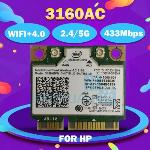 Dual Band 3160HMW 3160AC AC3160 AC3160HMW Half Mini PCI-E SPS:710662-001 Wireless Wlan+BT Wifi Card for HP430 450 470 G2 laptop