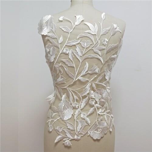 European Large Flower Lace Embroidery Patch Bridal Wedding Dresses Handmade DIY Patch