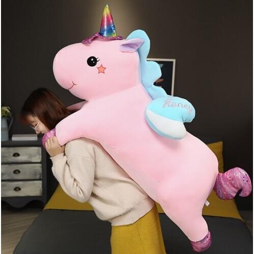 40-80cm Lovely Rainbow Unicorn Plush Toy Giant Stuffed Animal Doll Fly Horse Toy for Child Girls Gift