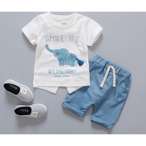 Baby boys and girls fashion clothing sets 2019 summer childrens cartoon elephant t shirt + shorts 2 pcs suit kids clothes