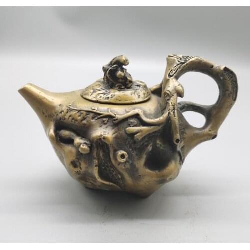 Brass pot antique tree root carving bronze teapot wine water pot home office tea ceremony handicraft decoration ornament