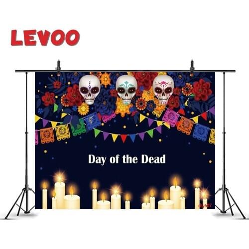 LEVOO Day Of The Dead Photography Backdrop Sugar Skulls Candles Flowers Flags Photo Background Photo Booth Shoot Props Photocall