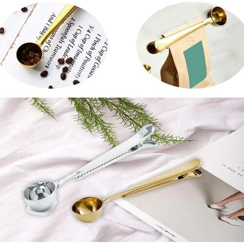 Measuring Spoon With Bag Clip Stainless Steel Coffee Measuring Cup Tea Scoop Measuring Tools Kitchen Accessories