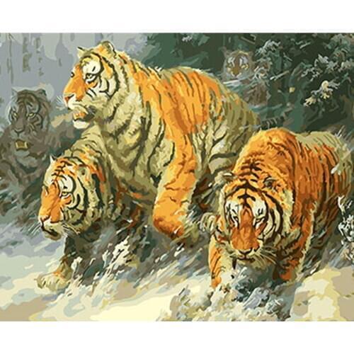 Tigers Framed Pictures DIY Painting By Numbers DIY Oil Painting On Canvas Home Decoration Wall Art GX26170 40X50CM