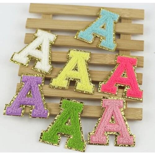 2021 New 3D Colorful A-Z 26 Letters Glitter Chenille Embroidered Patches Iron on Alphabet Letters Embroidery Applique Sewing On