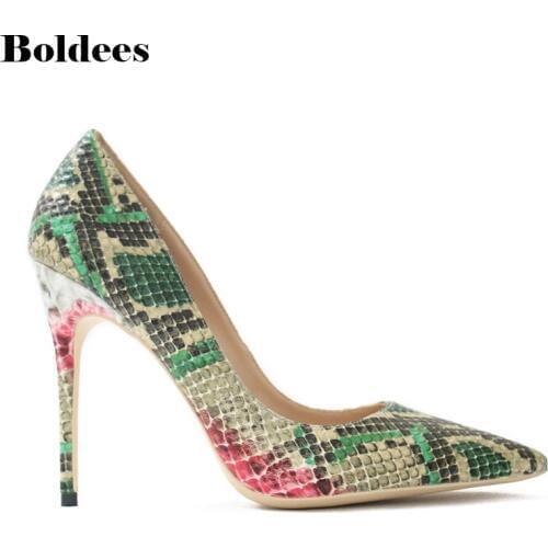 Top Quality High Heels Snake Printing Women Shoes Stiletto 12CM Heel Height Wedding Party Sexy Women Pumps
