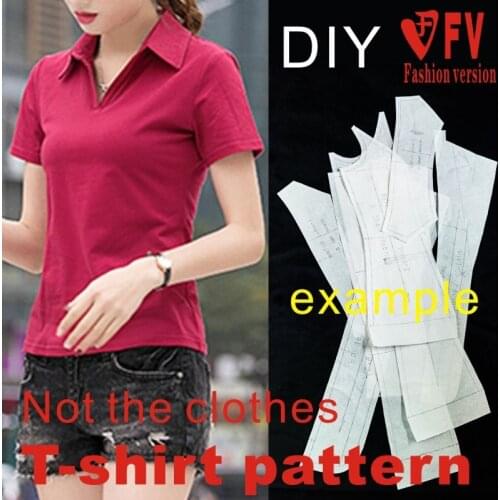 Lapel Short Sleeve T-shirt Pattern Womens Knitting Sewing Design Drawings Leisure Sports 1:1 Clothes Pattern BXS-48