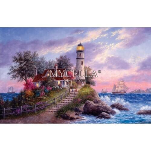 Landscape Diamond Embroidery 5D DIY Diamond Painting Home Decor Boats Lighthouses Rhinestone Mosaic Crafts Wall Stickers Gifts
