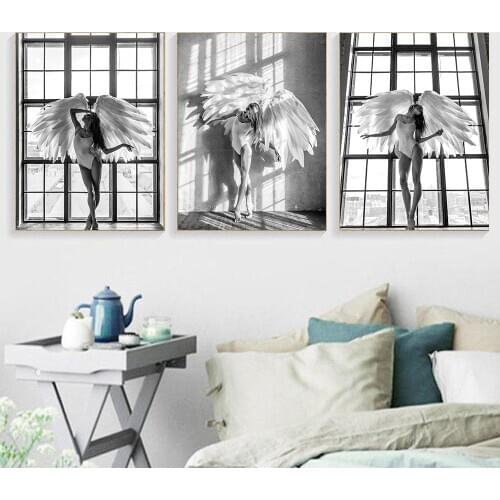 Angel Wing Canvas Posters And Prints Wall Art Canvas Painting Black White Wall Pictures For Living Room Nordic Decoration Home
