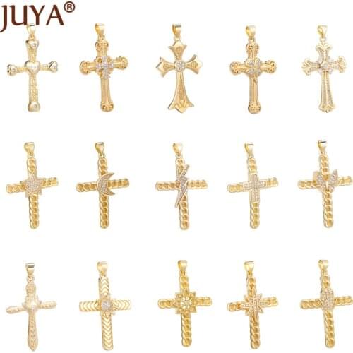 Crosses Pendants for Handmade Jewelry Making Zircon Cross Gold Charms DIY Necklace Bracelet Accessories Supplies
