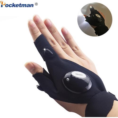 Pocketman Portable LED Flashlight Cycling Gloves 2 LED Flashlight Torch Magic Strap Glove for Repairing Handy Mechanic Tool