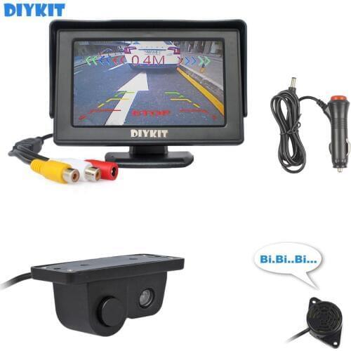 DIYKIT Wired 4.3" Color TFT LCD Car Monitor + Waterproof Parking Radar Sensor Car Camera Parking System Kit 2 in 1