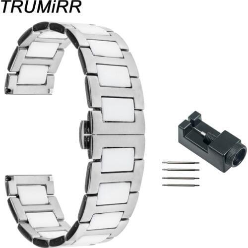 18mm 20mm 22mm Ceramic + Stainless Steel Watch Band for Mido Men Women Wrist Band Butterfly Buckle Strap Bracelet Black White