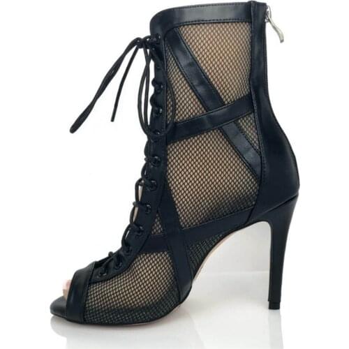 Women Latin Dance Boots Black Flannel Bachata Salsa Dancing Shoes 10cm Woman High Heel Ballroom Dance shoes Girls Sandal Shoes