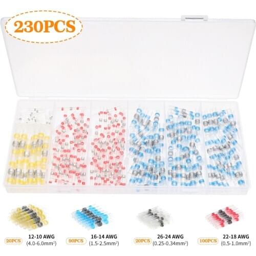 230pcs Heat Shrink Soldering Sleeve Terminals Insulated Waterproof Butt Connectors Kit Electrical Wire Soldered Terminals