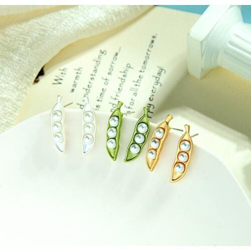Uer Cute Pea Pods Drop Earrings Brooch Women Fashion Jewelry Set Unique Acrylic Pearl Matte Texture Earrings Pins Accessories