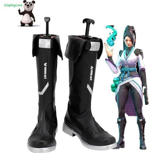 Valorant Sage Black Long Boots Cosplay Shoes Leather Custom Made For Christmas Halloween Party