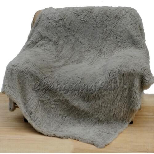 CX-D-10N Custom Made Size Grey Colour Knit Rabbit Fur Throw Blanket For Bedroom Warm Blanket