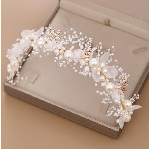 Elegant Gold Pearl Rhinestone Hair Jewelry For Women Handmade Tiara Bridal Hair Bands Wedding Hair Accessories Gift Headpieces