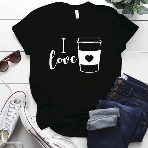 I Love Coffee Printing Plus Size Woman Tshirts Harajuku Short Sleeve O-neck Polyester T Shirt for Women Casual S-5xl Ropa Mujer