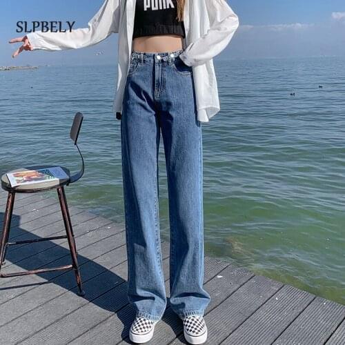 SLPBELY High Waist Woman Jean Spring Summer Retro Y2K Loose Straight Long Drape Pant Female Wide-leg Streetwear Mopping Trousers