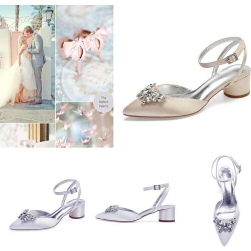 Womens Ankle Strap Pointed Toe Rhinestones Vintage Bridal Wedding Shoes Elegant Square Open
