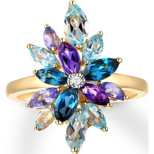 Female Shinny Multicolor Australian Crystal Yellow Gold Color Ring New Fashion Flower Bridal Engagement Ring for Women