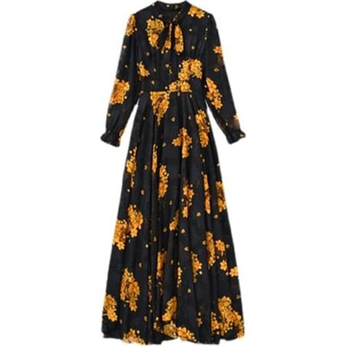 2021 New Arrivals Womens Long Dress Long Sleeve Spring Summer Female Floral Chiffon Dresses Trendy Lady Vestido Autumn Slim