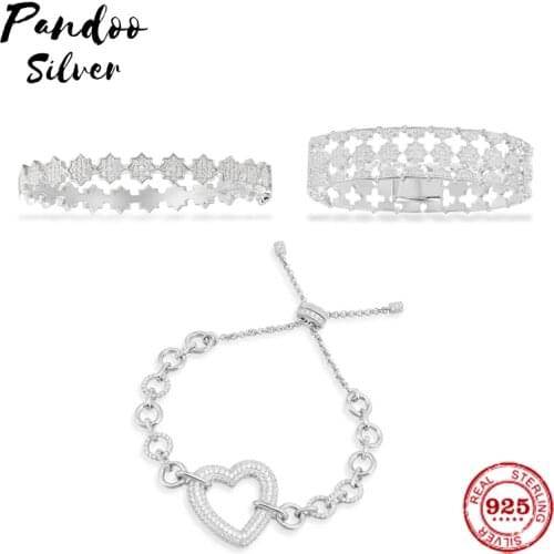 Star Openwork Bangle Fashion Charm Sterling Silver 1:1 Copy, Heart Adjustable Bracelet Women Jewelry Gift With Logo