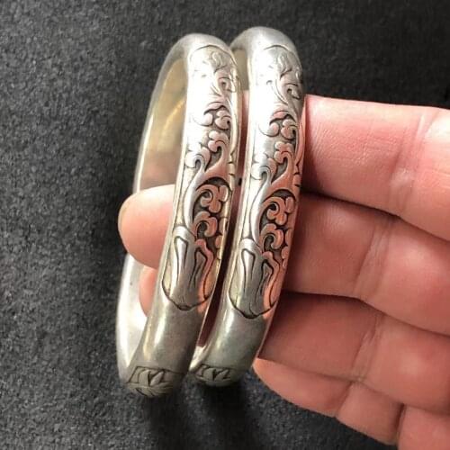 1pc Antiques miscellaneous Tibetan Silver Miao silver bracelet ethnic style lotus luck foot Silver Bracelet