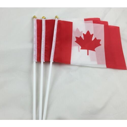 10pcs Canada Hand Waving Flag 14*21cm Canadian Small National Flags with Plastic Flagpoles