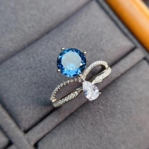 100% New Arrival Natural And Real Blue Topaz Finger 925 sterling silver ring Luxury style rings