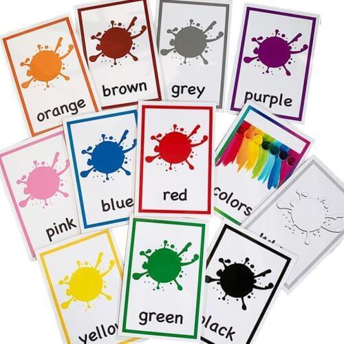12Pcs/Set Montessori Kids English Learning Word Cards Color Flash Cards Memory Games Educational Toys For Children Flashcards