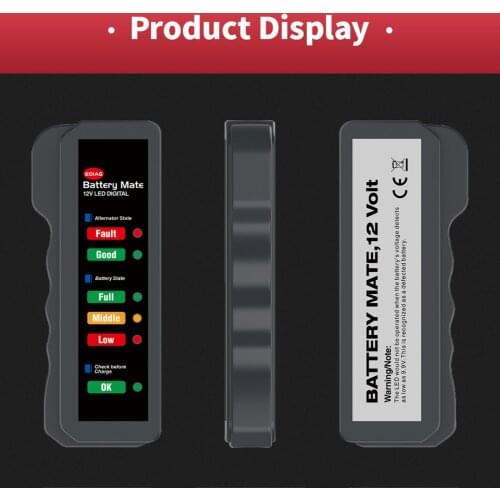 12V Car Battery Tester Intelligent Mower Detector Diagnostic Battery Capacity Checker with 6 LED Lights Car Diagnostic Tool