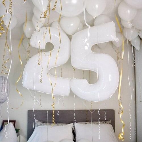 30inch White Aluminum Foil Number Balloon 15/18/21/30 Birthday Party Decoration Baby Shower Anniversary New Year House Decor