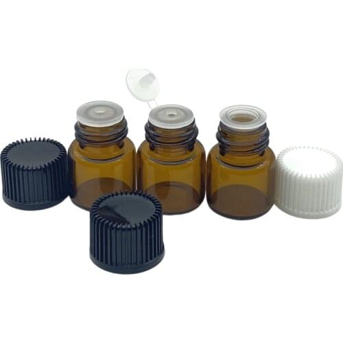 50pcs 16*21mm 1ml Small Glass Bottle With Black White Pull Orifice Rducer Screw Cap Mini Empty Wishing Vials