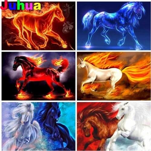 Ice fire horse 5d diy diamond painting full square round mosaic animal diamond embroidery gift diamond stitch home decor